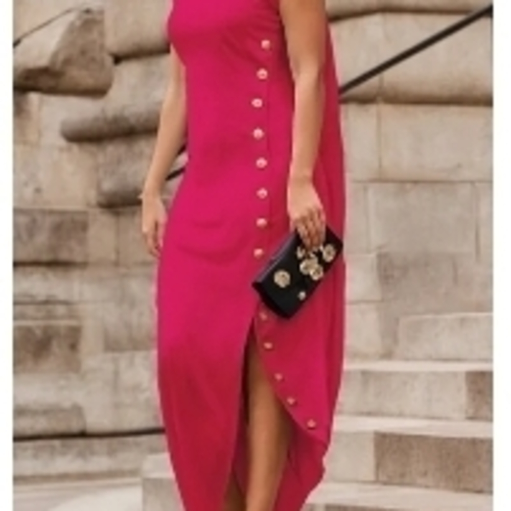 Elegant Pink Button-Detail Dress